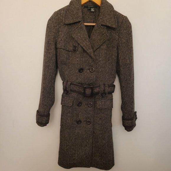 Zara Tweed Belted Trench Coat - Picture 1 of 3